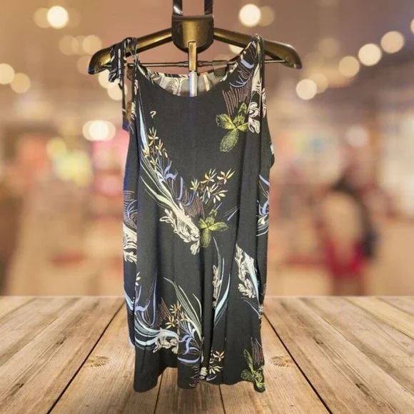 Free People‎ Clear Skies Black Floral Cold Shoulder Tunic Dress Size Small - Picture 4 of 6